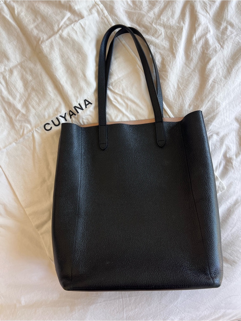 CUYANA Black Structured Leather Tote Bag